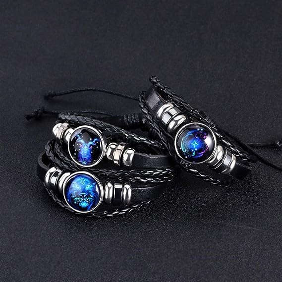 🔥Zodiac Constellation Black Leather Guardian Bracelet 🔥✅